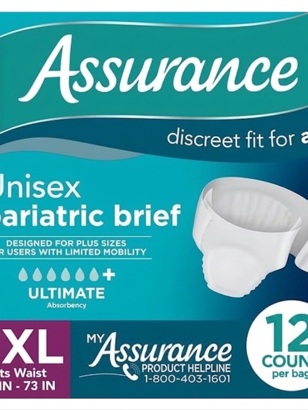 Assurance Maximum Absorbency Bariatric Briefs Unisex 2XL  12 Count Bag